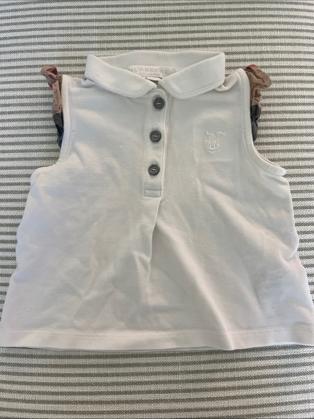 Burberry White Girls' Polo Tank with Signature Plaid Ruffle